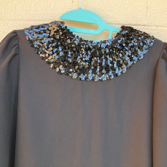 Vintage 1970's Lawrence Greer Shift Dress Black Polyester Sequin Cocktail Party - Picture 2 of 6